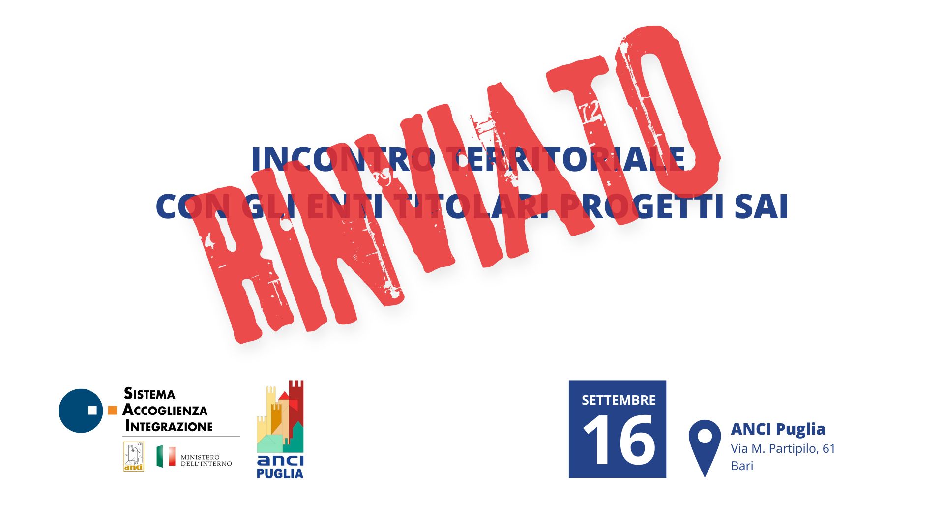 Incontro territoriale Enti titolari progetti SAI @ Bari